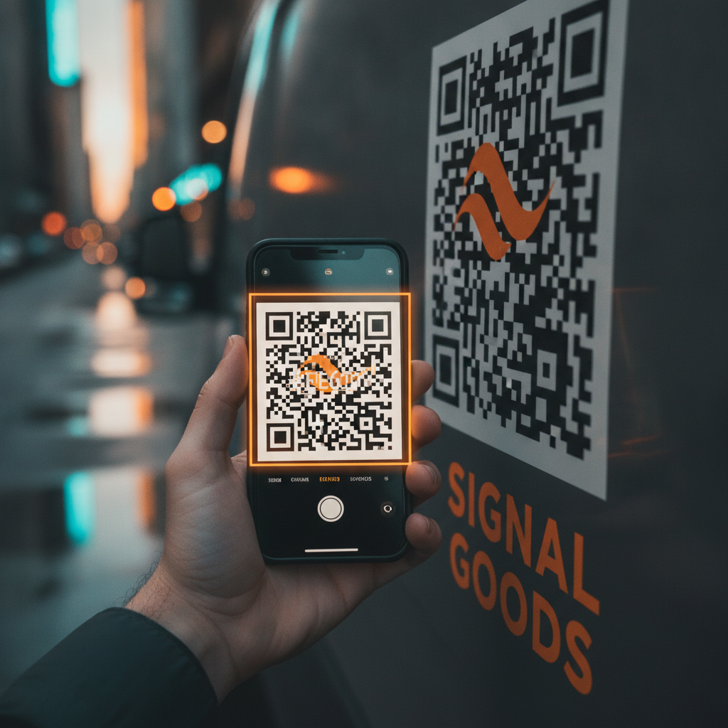 Person scannt den QR-Code am Fahrzeug mit dem Smartphone